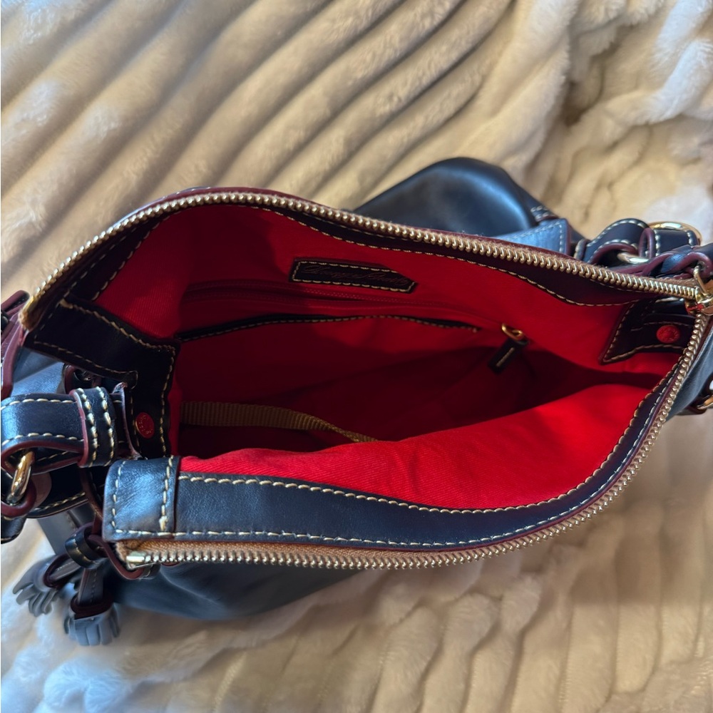 Dooney & Bourke Navy and Burgandy Leather Shoulder Bag - Picture 3 of 4